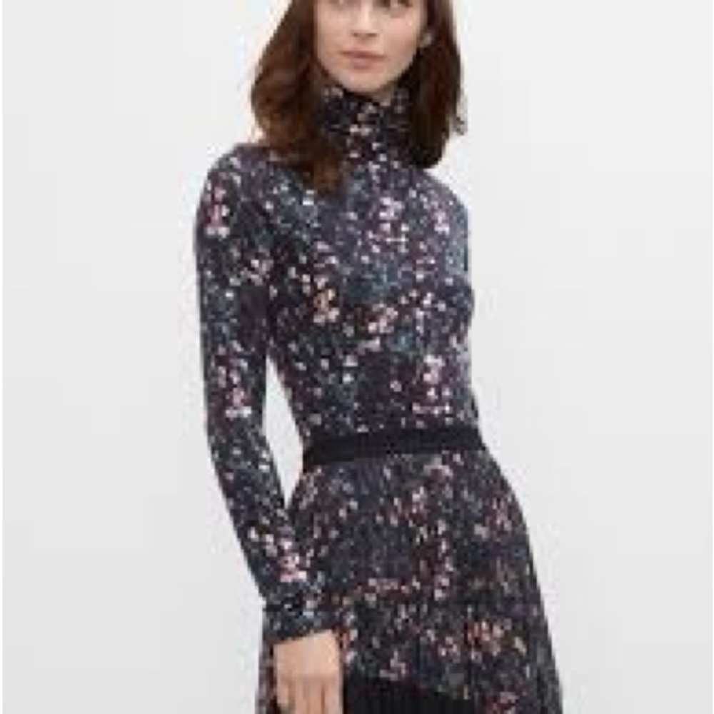 Club Monaco Floral Long Sleeve Top - Black and Pink